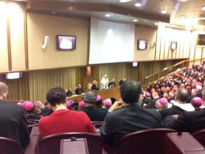 Pope Francis delivers his final speech to the Synod on the Family.  (Image courtesy of Salt and Light Media)